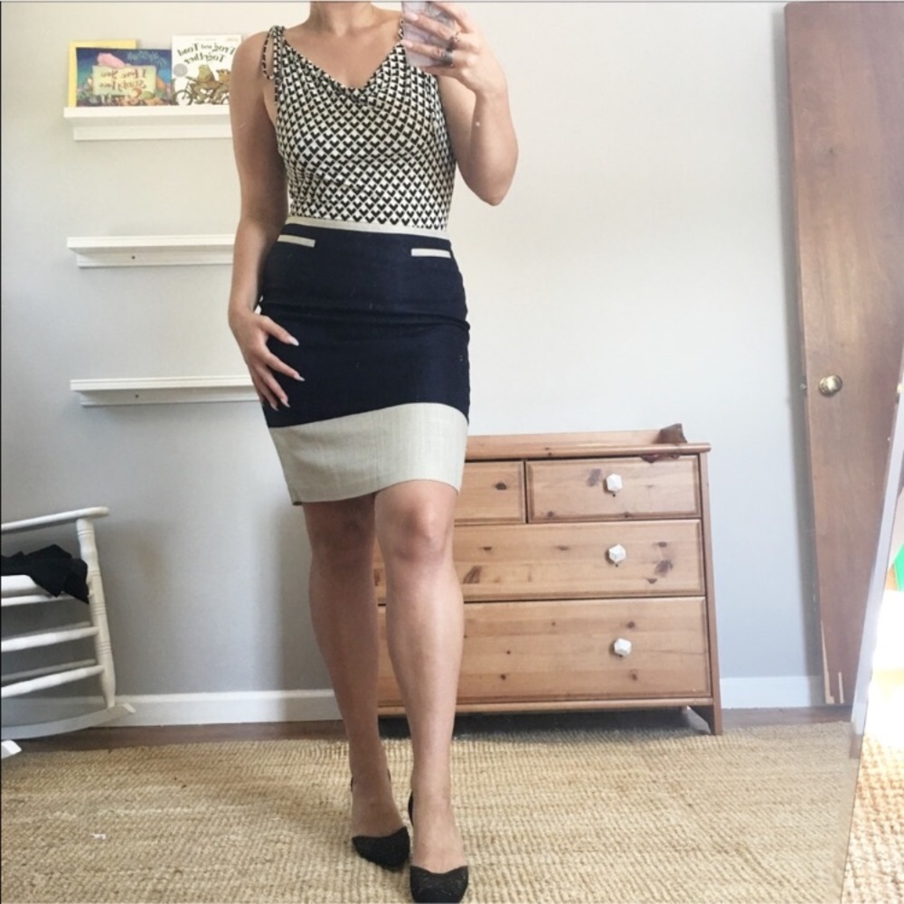 BODEN Navy and cream colorblock pencil skirt